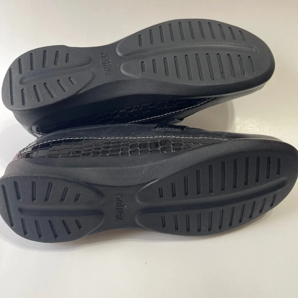 Aetrex E250W Loafers Womens 8 XW Black Croc Leather Bit Detail Comfort Shoes